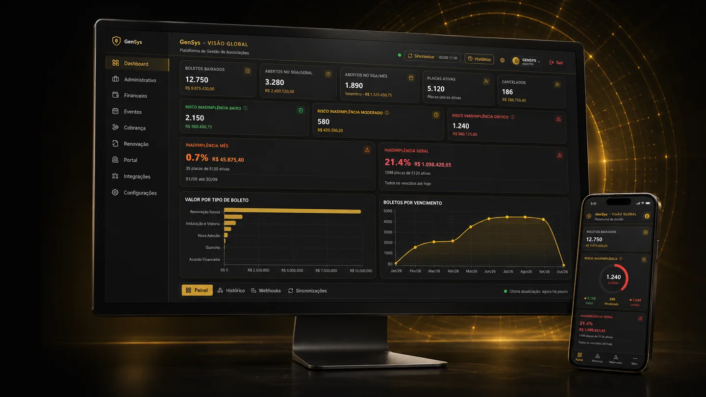 GenSys em desktop e mobile, plataforma de gestão desenvolvida pela GENEXIS